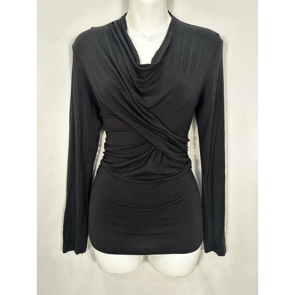 Vintage Y2K Top Size S Slinky Ruched Cowl Neck Black Euro Parisian Indie Sleaze